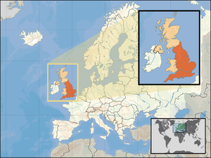 Localisation de l'Angleterre en Europe